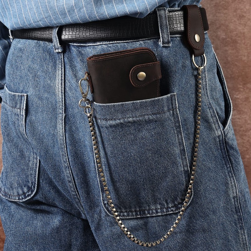 JOYIR Vintage Genuine Leather Biker Wallets for Men with Chain,RFID