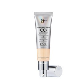 IT Cosmetics CC+ Cream (Light) - Natural Full Coverage Foundation With SPF 50+, Color Corrector & Anti-Aging Hydrating Serum, Hyaluronic Acid + Peptides, Lightweight - 1.08 fl oz