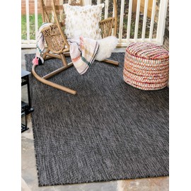 Unique Loom Collection Casual Transitional Solid Heathered Indoor/Outdoor Flatweave Area Rug, 4 ft x 6 ft, Black/Gray