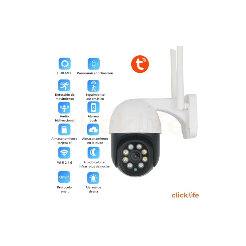 Clicklife Cámara Seguridad Wi-fi 6MP App Smartlife Tuya Smart Compatible