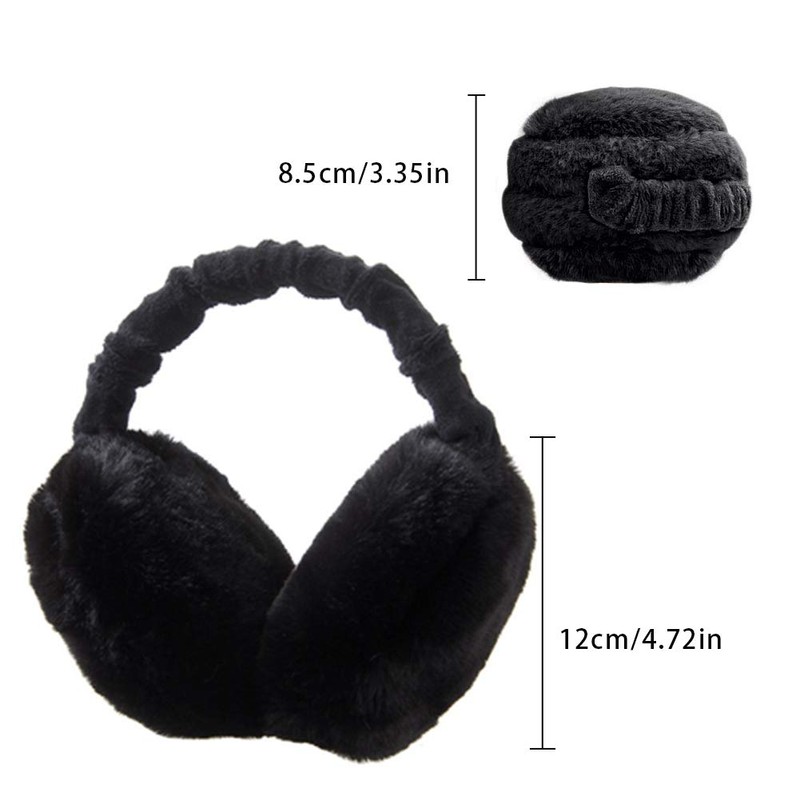Women's Ear Warmers, Earmuffs, Men's Foldable Soft Black Plush Earmuffs