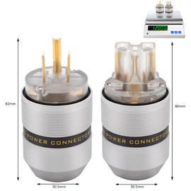 Preffair Audio Power Plug Brass 3 Pin Power Connector 15A/ 125V 10A/ 250V DIY Power Plug 18MM Wire Applied Audio Power Plug IEC320C13 Connector Pair High End Audio Grade AC Power Plug for Audio Cable,