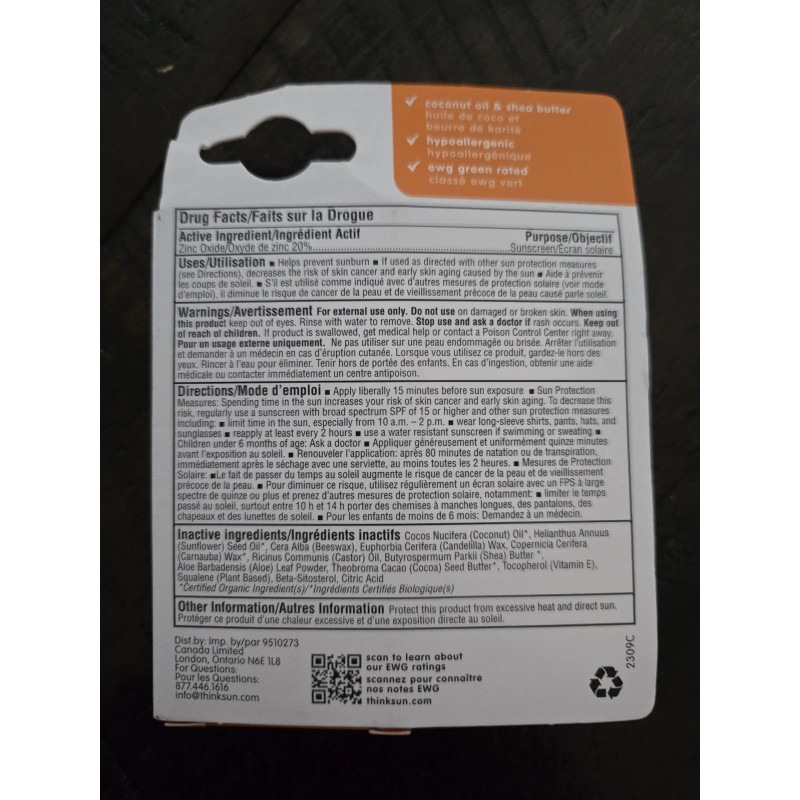 Thinkbaby Think Baby Zinc Oxide Sunscreen Stick SPF 30 0.64oz./18.4oz
