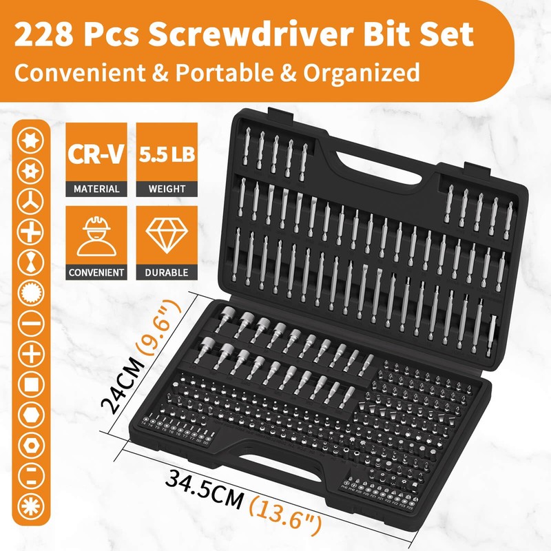 ENERTWIST 228 Pcs Screwdriver Bit Set, CR-V 1/4" Hex Shank