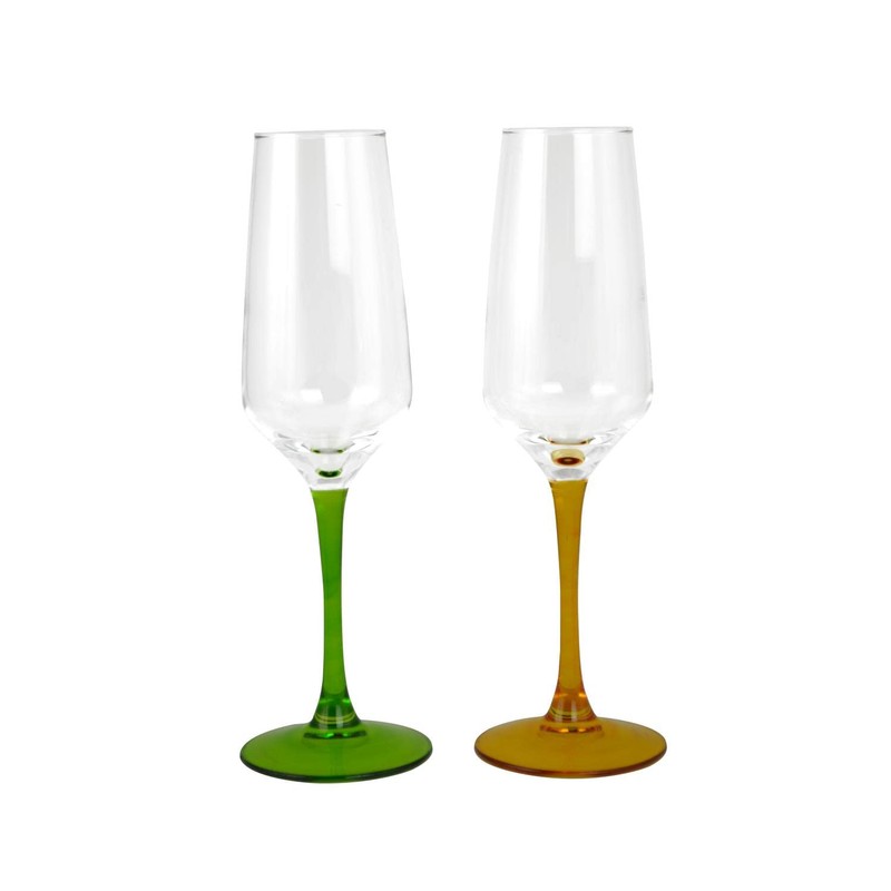 ThreeStar Glass 8.5" Multicolor Stem Flute Set GS7113