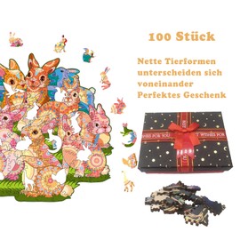 Yefun Wooden Puzzle Adults, Jigsaw Puzzle Adults, 100 Pieces Rabbit Forma Animale Wooden Puzzle for Adults and Children, Wooden Animals Puzzle Gift Pack 17 x 21 cm