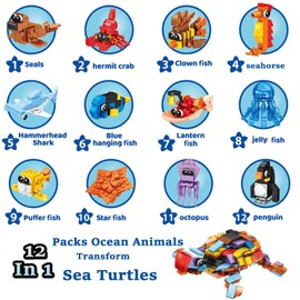 Afufu Party Bag Fillers for Kids Party Favours, 12 Packs Sea Animal Building Blocks, Party Bag Toys Goodie Bags School Rewards Classroom Prize, Birthday Valentines Day Christmasm Gifts--Sea Turtle