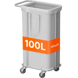 Lifewit 100L Large Laundry Basket with Wheels, Tall 1 Section Laundry Hamper Organizer, Rolling Laundry Cart with Steel Frame & Removable Bag for Luandry Room Bathroom Bedroom, Silver Gray
