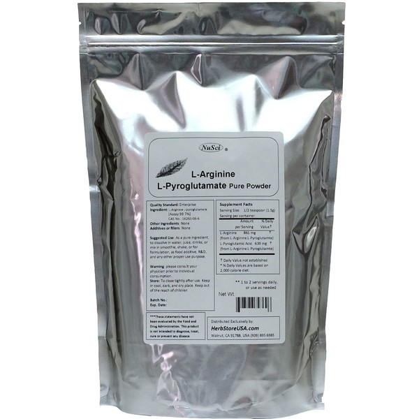 NuSci L-Arginine L-Pyroglutamate Powder 500g (1.1 lb, 17.6 oz) Pure Memory Aid