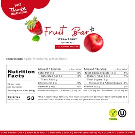 Mate Apple + Strawberry Healthy Snack, 100% Natural Real Fruit Bar & Gluten-Free & Vegan & Non GMO & Kosher - Zero Added Sugar, No Preservatives and No Colorant - 24 Pack
