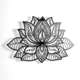 iwa concept Mandala Metal Wall Decor, Lotus Flower Meditation Room Decor, Minimalist Zen Garden Bohemian Gift for New Year (17" x 11" | 43 x 27.5 cm, Black)