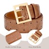 SANSTHS Women Wide Leather Belt for Jeans Dresses Fashion Gold
