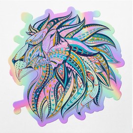 Holographic Decal Stickers of Ethnic Lion Premium Waterproof Vinyl Decal Stickers for Laptop Phone Accessory Helmet Car Window Mug Tuber Cup Door Wall Decoration NVCVER3g20742HO