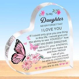 HULALA Daughter Gifts From Mum Dad To My Daughter Heart Acrylic Plaque Gifts For Women Girls Adult Daughter Birthday Christmas Wedding Day Graduation Presents