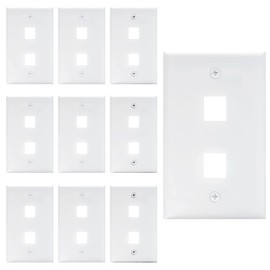 SkyQ 2 Port Keystone Wall Plates (10-Pack) for Neat and Organized Ethernet Connections Cat5, Cat6, Cat7, Cat8 Rj45 jacks and Ethernet couplers. Convenient and Versatile(White)