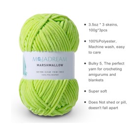 MOJADREAM 3PCS 3.5oz Chenille Yarn for Blankets Amigurumi: Soft Velvet Baby Yarn Blanket Knitting and Crocheting Bulky 5# Yarn 3 Skeins of 100g (Red)