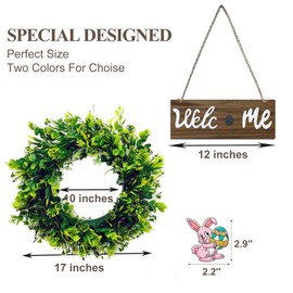 Interchangeable Green Welcome Wreath Sign, 17" Front Door Holiday Decor