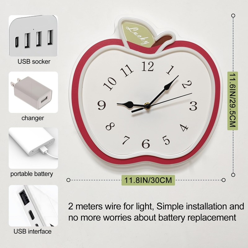 jXIN 12 Inch Apple Shaped Novelty Fun Shaped Wall Clock,