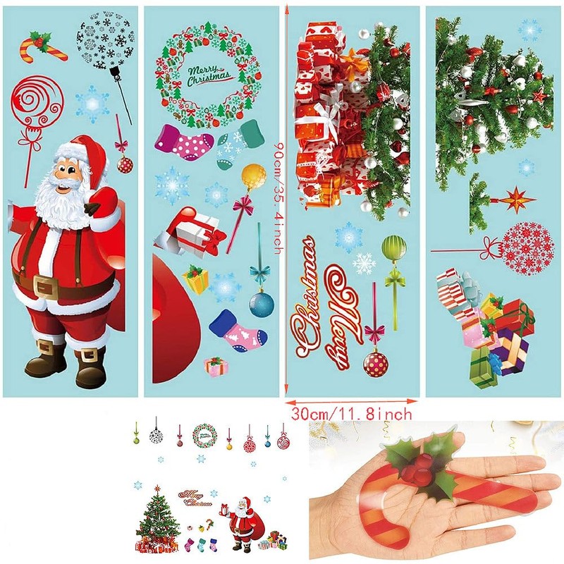 Topeedy Extra Large Size Christmas Window Stickers, 4 sheeet Reusuable