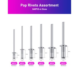 ANVINKU 260PCS Pop Rivets Assortment, Aluminum Blind Rivet Set, M3.2/M4/M4.8 Rivets for Metal, Furniture & Marine Construction