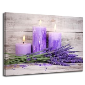 GLOKAKA Purple Lavender Spa Bathroom Decor Purple Candles Lavender Flowers Pictures Wall Decor Zen Meditation Artwork for Living Room Bedroom Spa Room Decor