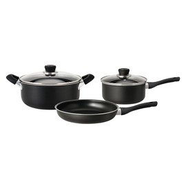 HUDSON Pots and pans Set Nonstick Black Cookware Sets, 5 pcs Set w/Frying Pan, Pot & Saucepan, Dishwasher Safe