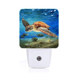 FSHVQKD Sea Turtle Corals Fish Night Light,Plug Into Wall for Boys Girls Bedroom Decorative Square Night Light Lamp 0.5w Sleep Friendly