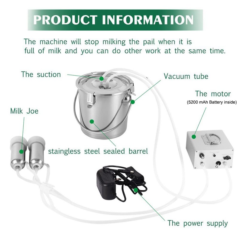 3L Cow Electric Milking Machine, Automatic Rechargeable Battery Powered Pulsation