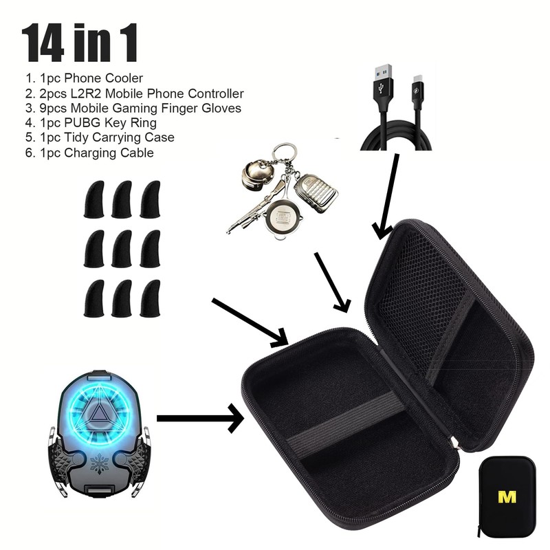 14 in 1 PUBG Mobile Phone Triggers with Cooling Fan,