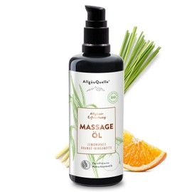AllgäuQuelle® Organic Massage Oil Allgäu Refreshment with 100% Natural Essential Oils from Lemongrass, Orange, Bergamot Nourishes the Whole Body with Sesame, Jojoba, Avocado and Shea, 100 ml