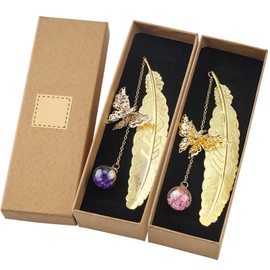 Itian Metal Feather Bookmark with Butterfly Crystal Pendant, Luminous Pendant Bookmark, Exquisite Retro for Book Lovers, Readers, Women, Mother, Friends, Students, Teachers