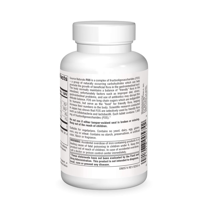 Source Naturals FOS 1000 mg Fructooligosaccharides Probiotic Enhancer - 50