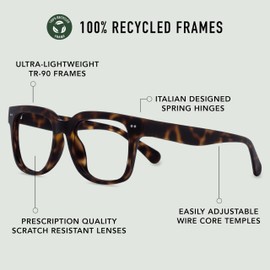 LOOK OPTIC Laurel Reader - Stylish Unisex Ultra-lightweight Reading Glasses with Scratch-Resistant, Prescription-Quality (Full Magnification - Not Progressives) 1.00, Tortoise