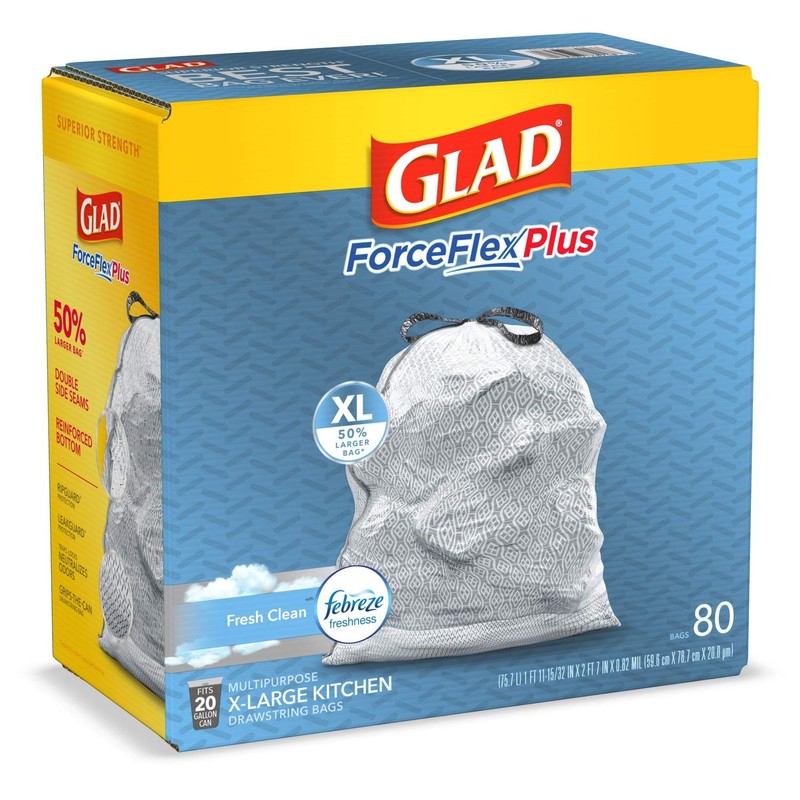 Glad Trash Bags, Force Flex Kitchen Pro Drawstring Garbage Bags,