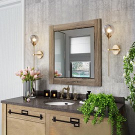 BOKT Brushed Brass Gold Wall Mounted Sconce Mid Century Modern Globe Wall Light Fixture Vintage Long Pole Arm Wall Lamp Smoke Gray Glass Wall Sconce Lighting (Smoke Gray)