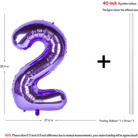 New 40 Inch Purple Digit Helium Foil Birthday Party Balloons Number 2