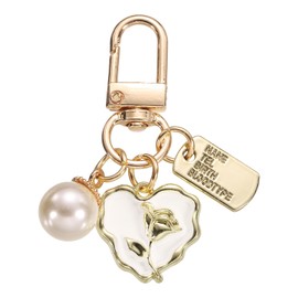uxcell Heart Keychain Charm for Women, Metal Cute Heart Flower & Pearl Purse Bag Charm Keychain Accessories Decor for Car Keyring Bag Purse Backpack Key Chain (White/Gold/Silver)