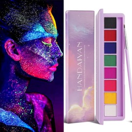 Paleta de delineadores de ojos activados por agua de 8 colores Navidad, pintura fluorescente brillante de alto pigmento para ojos, rostro y cuerpo, delineador de ojos gráfico mate y UV con pinceles (02)