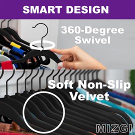 MIZGI All Black Velvet Hangers 40 Pack,Premium Flocked Clothes Hangers Non-Slip Felt Hangers,Sturdy Black Hangers Heavy Duty Coat Hangers,Durable Suit Hangers for Space Saving, No Hanger Marks