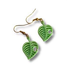 Animal Island Crossing AC Horizons Green Leaf 3D Printed Dangle Earrings
