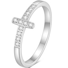 Jude Jewelers Stainless Steel Sideways Cross Christian Cross Eternity Wedding Band Ring, Metal, Cubic Zirconia