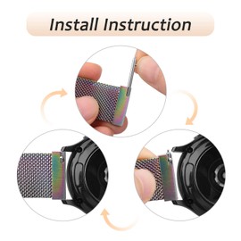 Amzpas Garmin Bracelet 20 mm for Garmin Venu/Venu 2 Plus/Venu Sq/Venu Sq 2 Music Women Men, Stainless Steel Mesh Metal Replacement Wristbands for Garmin Venu Sq 2 (Colourful)