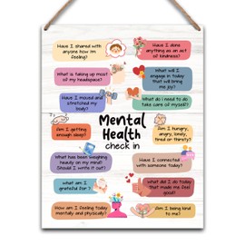 Therapy Office Decor, Mental Health Check In Wood Wall Art, Positive Hanging Wall Decor for Therapist Office School Classroom Counselor Psychologist Office 8" x 10" - A02