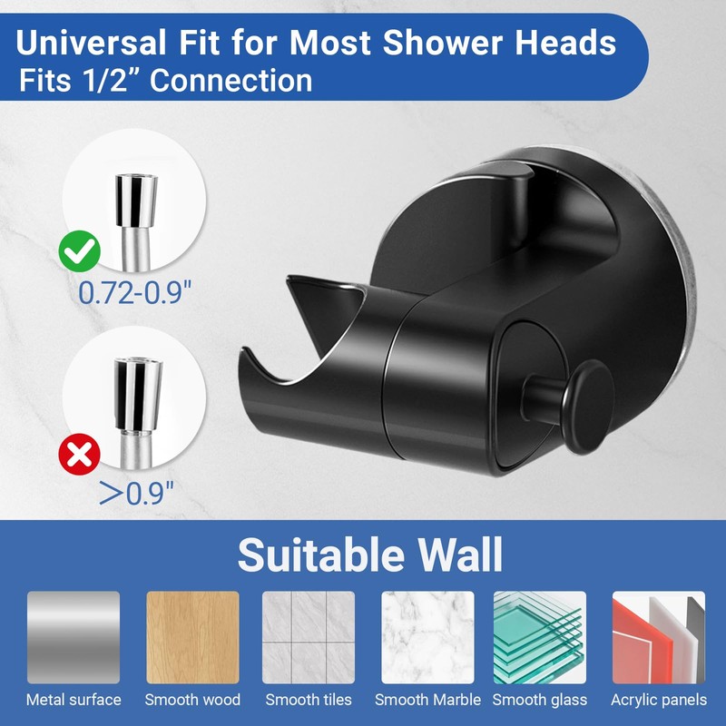 Suction Cup Shower Head Holder Wall Mount, Removable Handheld Shower