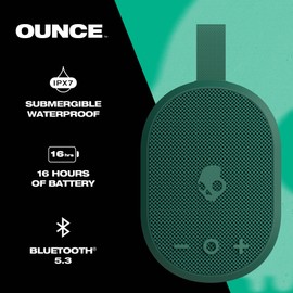 Skullcandy Ounce Wireless Bluetooth Speaker - IPX7 Waterproof Mini Portable Speaker with 16 Hour Battery, Downward Firing Passive Radiator, and Ballistic Nylon Carry Strap (Green) (2SKSK1844E0L2)
