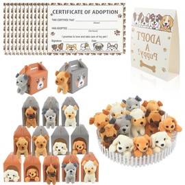 Timisea 38Pcs Adopt a Pet Party Favors,Mini Safari Stuffed Animals Adopt A Pet Set,Adopt A Puppy Party Favors,White Plastic Fence for Theme Birthday