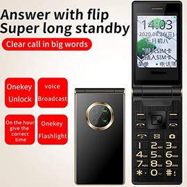 Teléfono con Tapa Clásico Desbloqueado 2G para Personas Mayores, Pantalla HD de 2,8 Pulgadas, Teléfono Móvil con Tapa, Doble SIM, Teléfono Celular con Tapa, 5900 MAh, Modo de Espera Largo,(Oro)