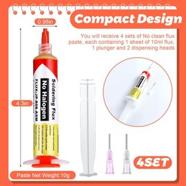 PEAKTREND 10ml 8341 No Clean Solder Flux Paste Soldering Flux 40ml Pneumatic Dispenser with Plunger and Dispensing Tip for Electronics Pcb Ic Cellphone Cpu Led Bga Repairing-4 Pack