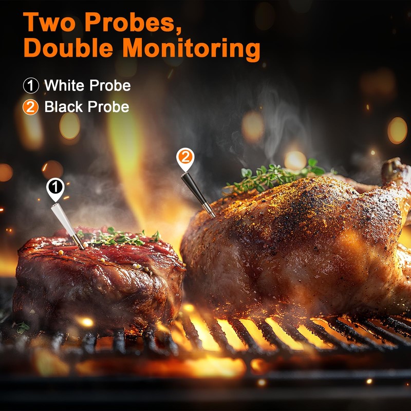 2 Probes Wireless Meat Thermometer with LCD Screen, 700FT Digital