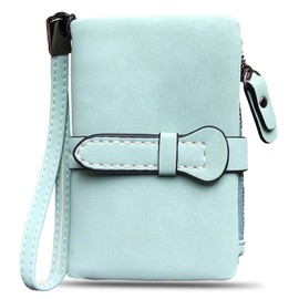 AOXONEL Women's Small Bifold Leather wallet Rfid blocking Ladies Wristlet with Card holder id window Coin Purse (Light Green3)
